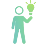 A green stick figure stands on a black background, holding a glowing light bulb, symbolizing a bright idea or innovation.