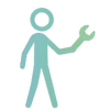 practical Minimalistic figure on a black background holding a wrench symbolizing practicality.